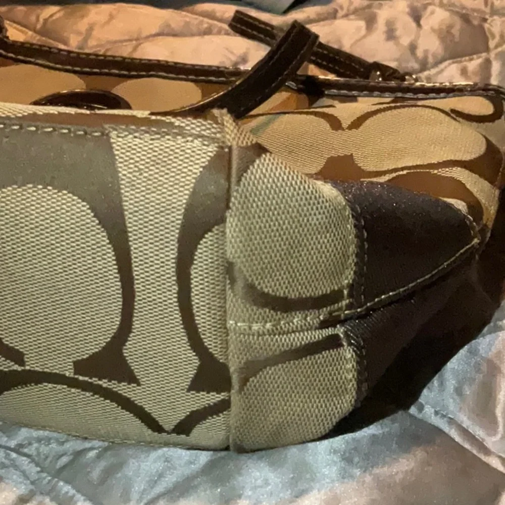 Coach Legacy Stripe Signature Tan and Brown Shoulder Bag